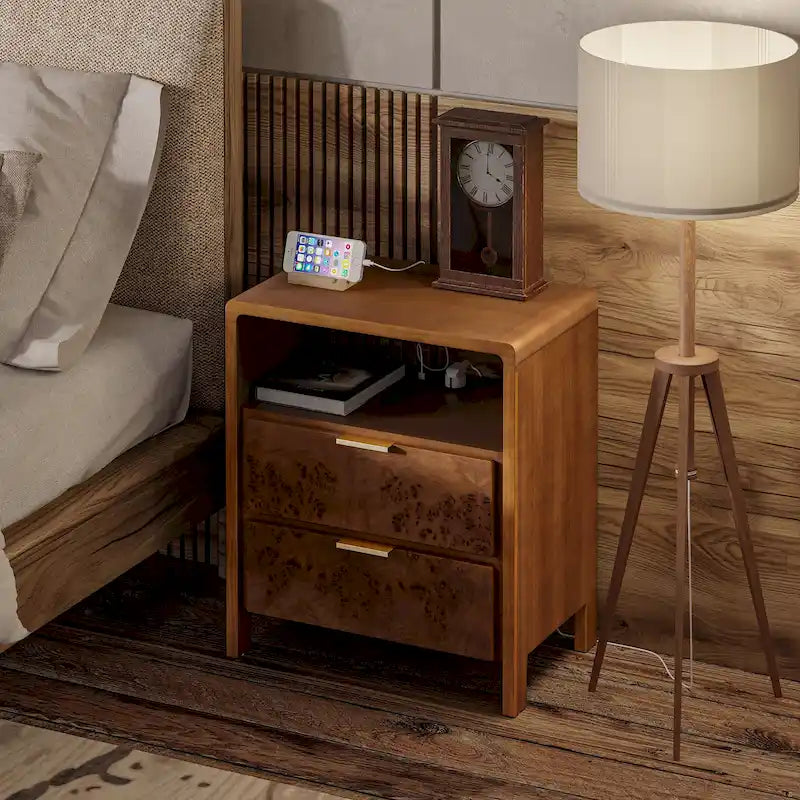 Farmhouse Nightstand with Rustic Distressed Wood Finish – Fully Assembled