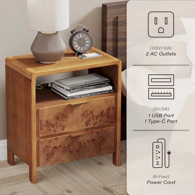 Farmhouse Nightstand with Rustic Distressed Wood Finish – Fully Assembled