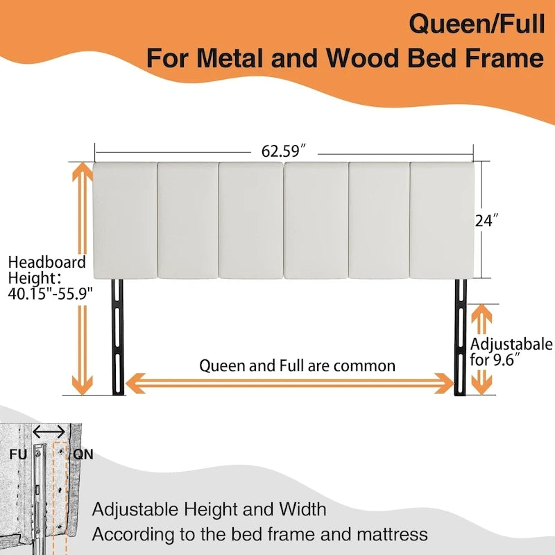 Headboard Queen Foldable Upholstered Headboard for Queen