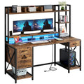 59-Inch Gaming Desk with Hutch, Bookshelf, 3 Drawers and RGB LED Lighting