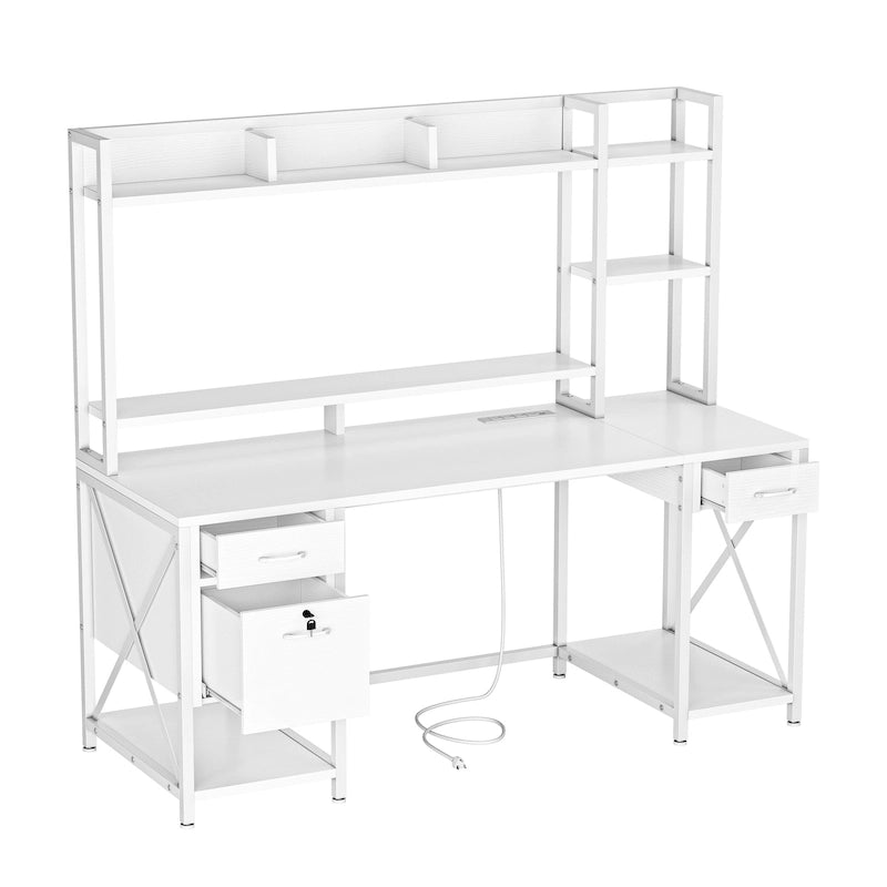 59-Inch Gaming Desk with Hutch, Bookshelf, 3 Drawers and RGB LED Lighting