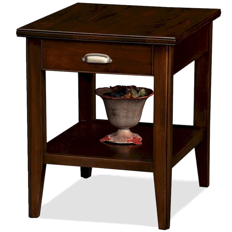Mesa auxiliar de madera dura maciza con cajón y estante de exhibición