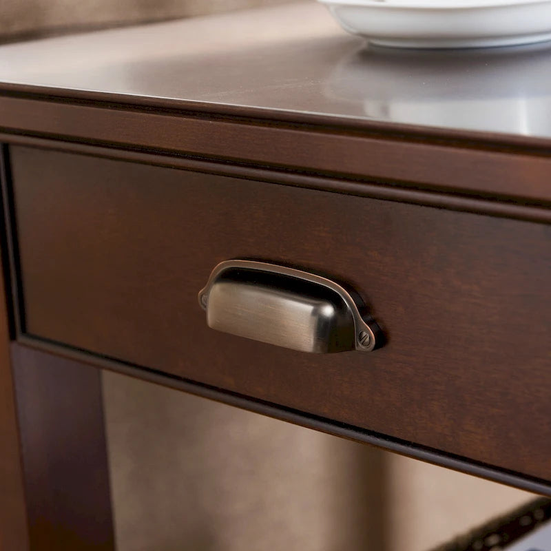 Mesa auxiliar de madera dura maciza con cajón y estante de exhibición