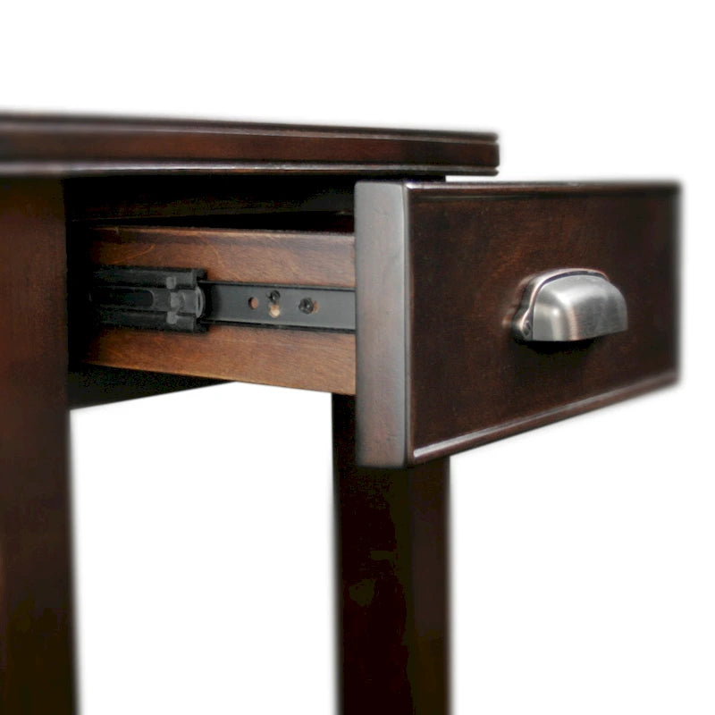 Mesa auxiliar de madera dura maciza con cajón y estante de exhibición