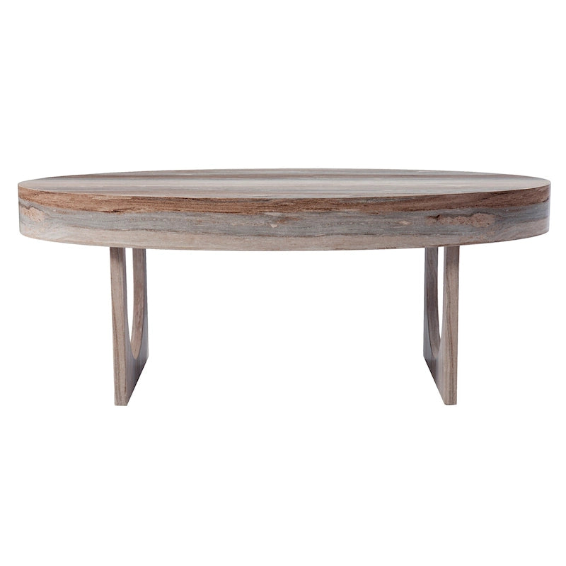 Moderner ovaler Couchtisch in Marmoroptik mit geometrischen Beinen