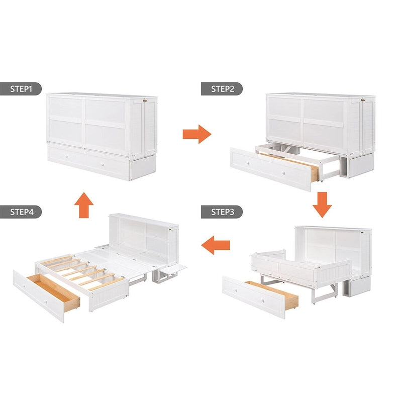 Queen Wall Murphy Bed with Storage Drawer and Side Shelves
