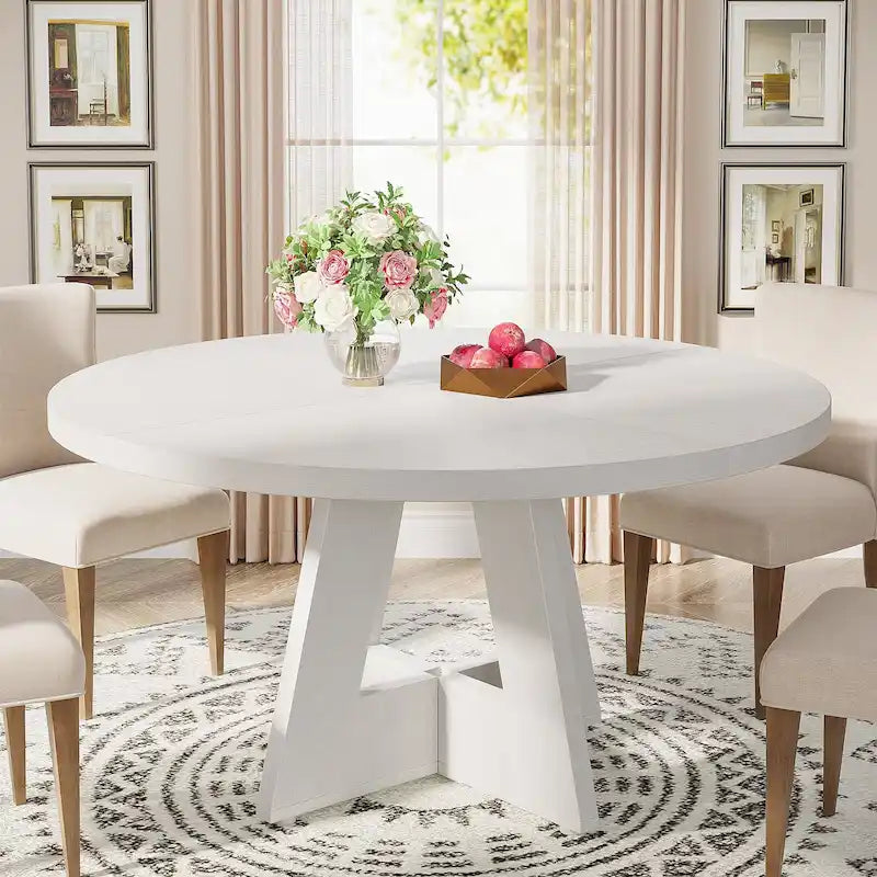 Mesa de comedor redonda de 47 pulgadas para 4 personas, mesa de comedor rústica de madera para la cocina, el comedor o la sala de estar