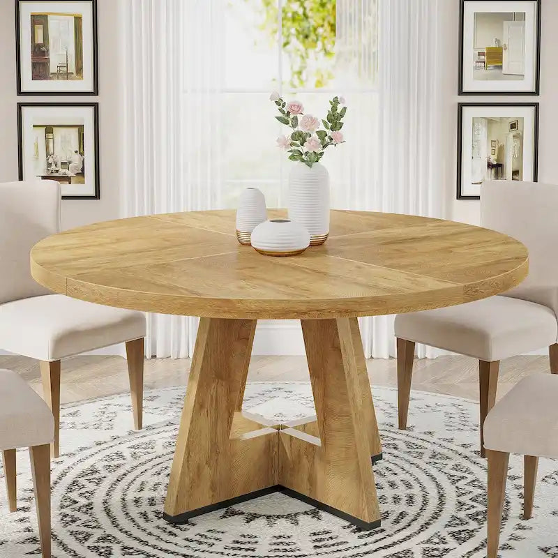 Mesa de comedor redonda de 47 pulgadas para 4 personas, mesa de comedor rústica de madera para la cocina, el comedor o la sala de estar