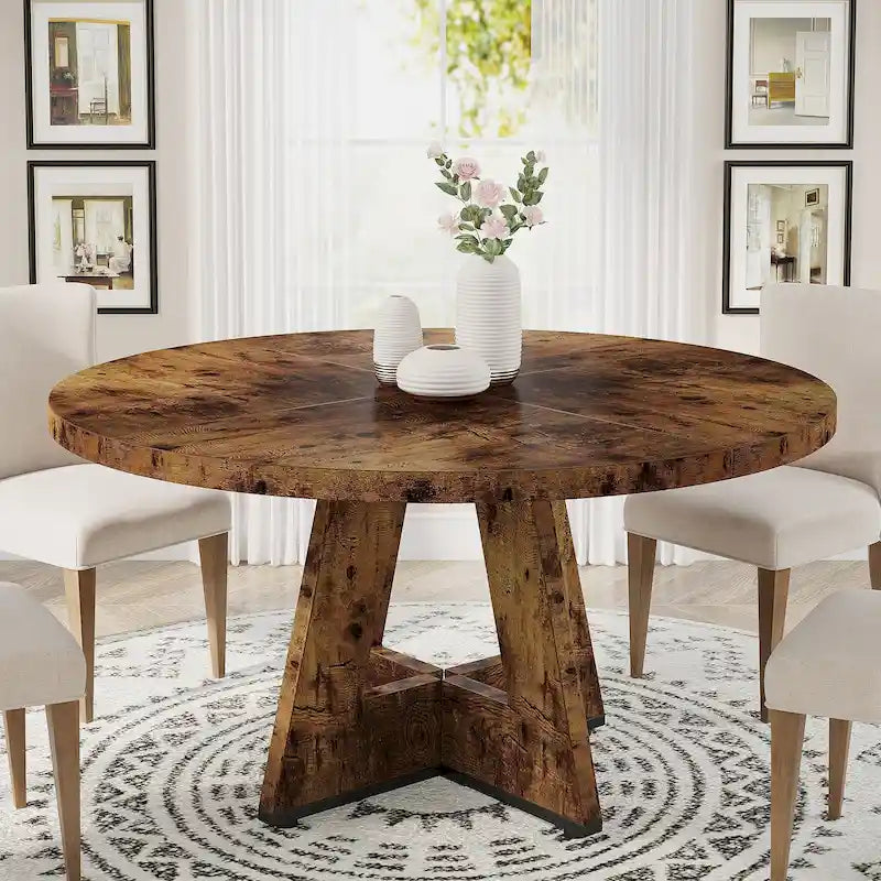 Mesa de comedor redonda de 47 pulgadas para 4 personas, mesa de comedor rústica de madera para la cocina, el comedor o la sala de estar