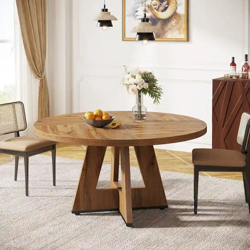 47 Inch Round Dining Table for 4, Wood Farmhouse Dinner Dinning Table for Kitchen Dining Living Room