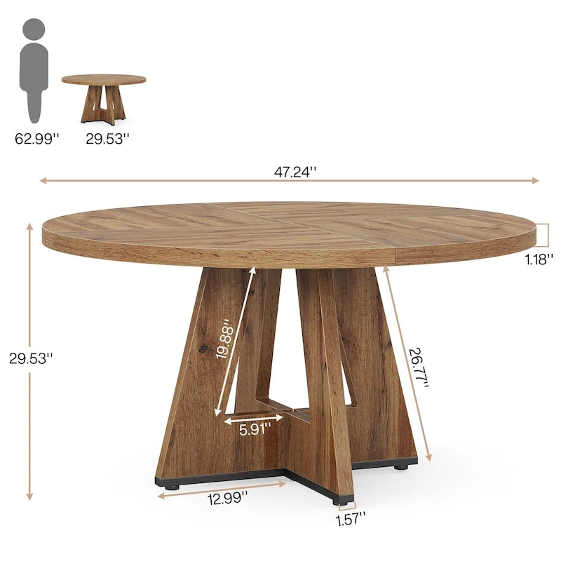 Mesa de jantar redonda de 47 polegadas para 4 pessoas, mesa de jantar rústica de madeira para cozinha, sala de jantar e sala de estar