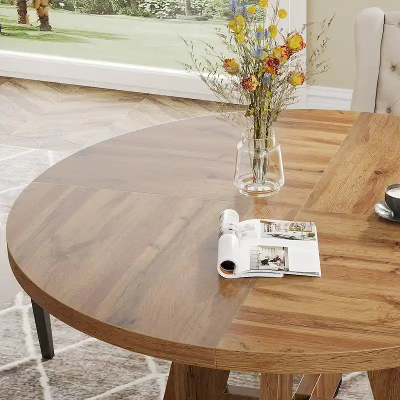 Mesa de comedor redonda de 47 pulgadas para 4 personas, mesa de comedor rústica de madera para la cocina, el comedor o la sala de estar