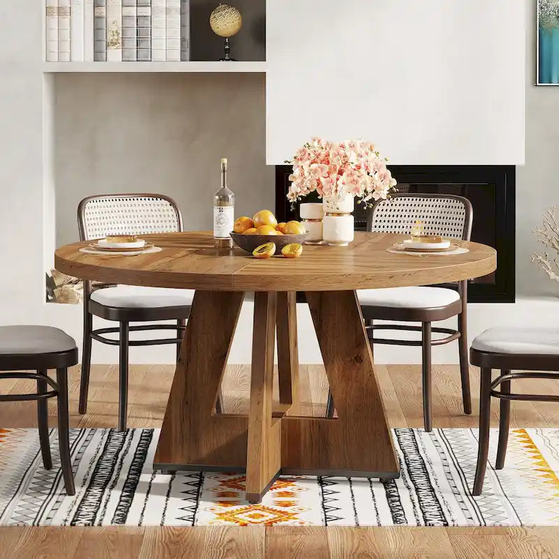 Mesa de jantar redonda de 47 polegadas para 4 pessoas, mesa de jantar rústica de madeira para cozinha, sala de jantar e sala de estar