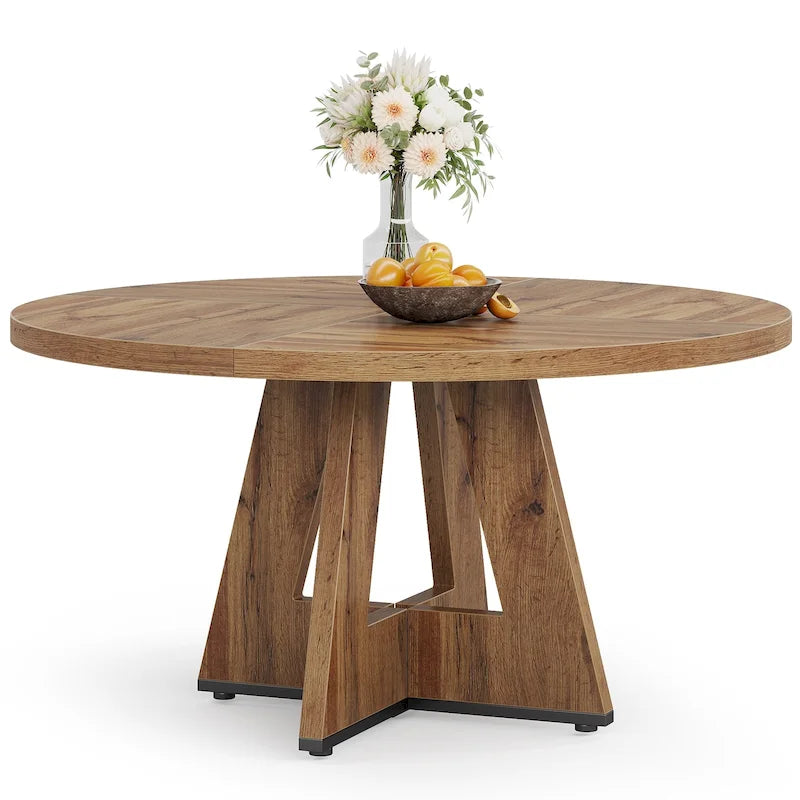 Mesa de jantar redonda de 47 polegadas para 4 pessoas, mesa de jantar rústica de madeira para cozinha, sala de jantar e sala de estar
