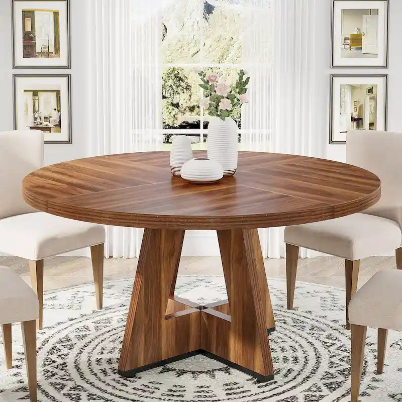 Mesa de jantar redonda de 47 polegadas para 4 pessoas, mesa de jantar rústica de madeira para cozinha, sala de jantar e sala de estar