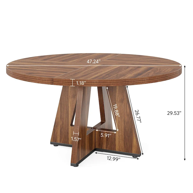 Mesa de jantar redonda de 47 polegadas para 4 pessoas, mesa de jantar rústica de madeira para cozinha, sala de jantar e sala de estar