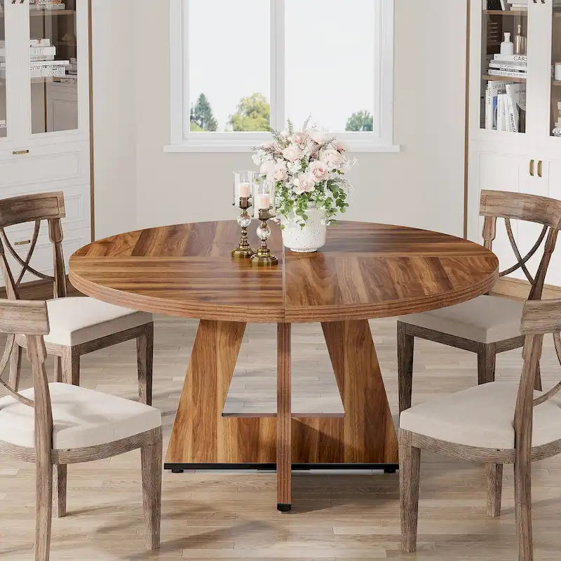 Mesa de jantar redonda de 47 polegadas para 4 pessoas, mesa de jantar rústica de madeira para cozinha, sala de jantar e sala de estar