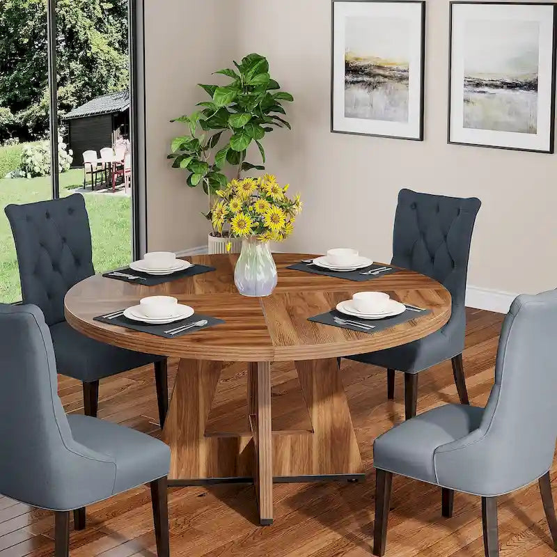 Mesa de jantar redonda de 47 polegadas para 4 pessoas, mesa de jantar rústica de madeira para cozinha, sala de jantar e sala de estar