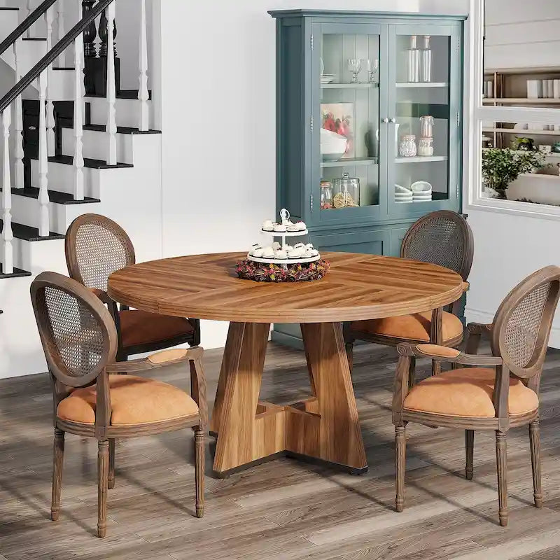 Mesa de jantar redonda de 47 polegadas para 4 pessoas, mesa de jantar rústica de madeira para cozinha, sala de jantar e sala de estar