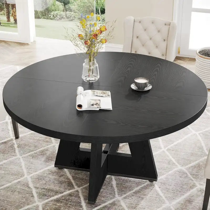 Mesa de jantar redonda de 47 polegadas para 4 pessoas, mesa de jantar rústica de madeira para cozinha, sala de jantar e sala de estar