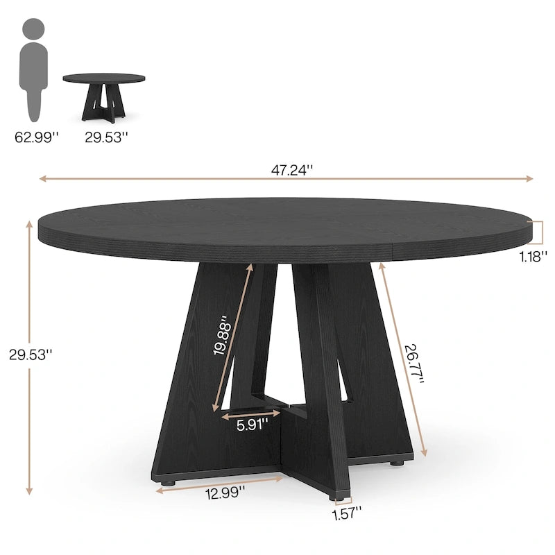 Mesa de jantar redonda de 47 polegadas para 4 pessoas, mesa de jantar rústica de madeira para cozinha, sala de jantar e sala de estar