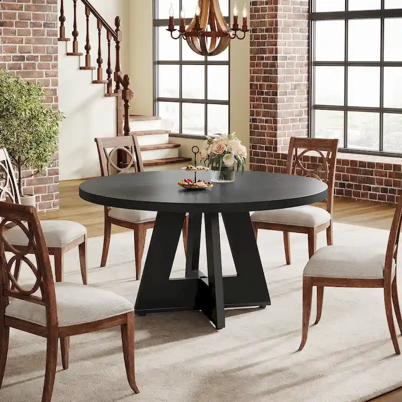 Mesa de jantar redonda de 47 polegadas para 4 pessoas, mesa de jantar rústica de madeira para cozinha, sala de jantar e sala de estar