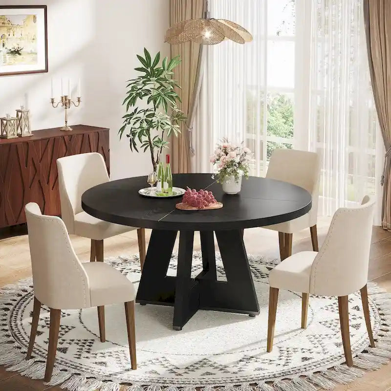 Mesa de jantar redonda de 47 polegadas para 4 pessoas, mesa de jantar rústica de madeira para cozinha, sala de jantar e sala de estar