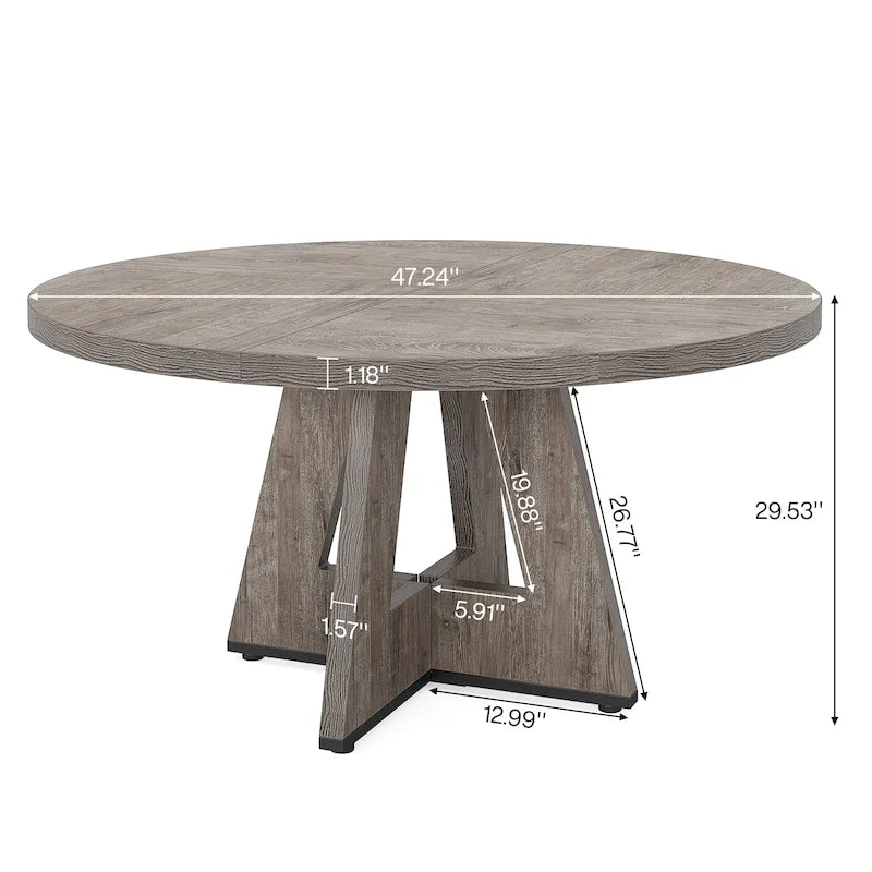 Mesa de jantar redonda de 47 polegadas para 4 pessoas, mesa de jantar rústica de madeira para cozinha, sala de jantar e sala de estar