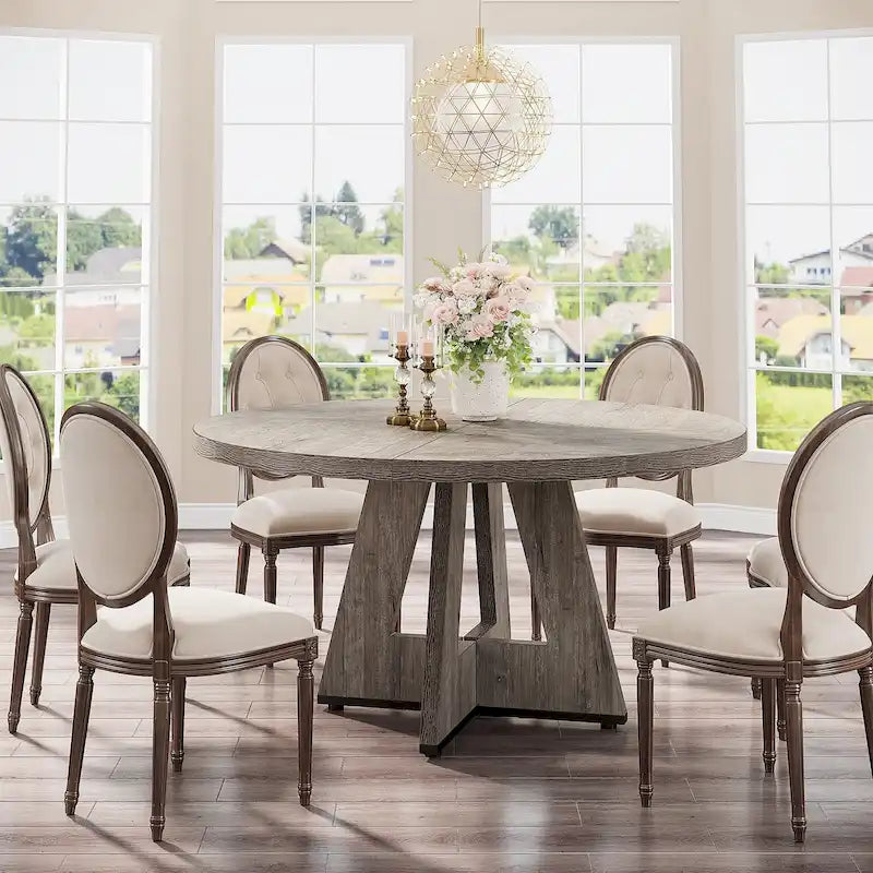 Mesa de jantar redonda de 47 polegadas para 4 pessoas, mesa de jantar rústica de madeira para cozinha, sala de jantar e sala de estar