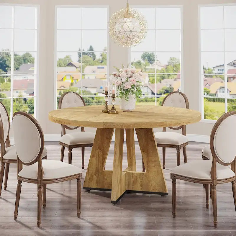 Mesa de jantar redonda de 47 polegadas para 4 pessoas, mesa de jantar rústica de madeira para cozinha, sala de jantar e sala de estar
