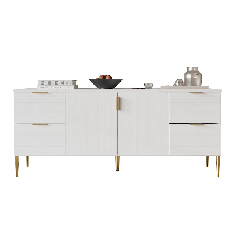 Moderne Luxus-Sideboard mit 4 Schubladen, 2 Schränken und goldfarbenen Metallbeinen