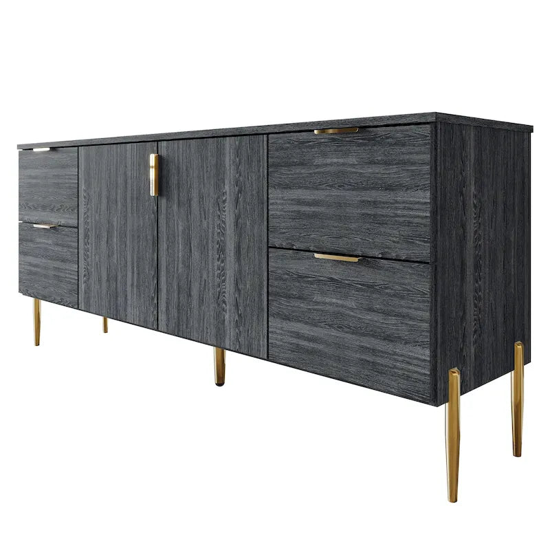Moderne Luxus-Sideboard mit 4 Schubladen, 2 Schränken und goldfarbenen Metallbeinen