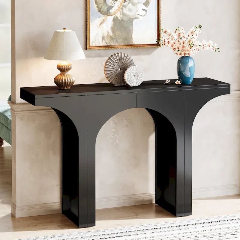 Mesa consola de 47 pulgadas, mesa para sofá negra detrás del sofá, mesa vintage moderna para entrada o pasillo