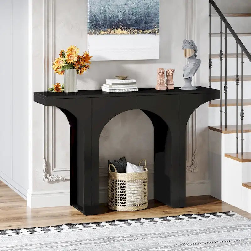 47 Inches Console Table, Black Sofa Table Behind Couch, Vintage Modern Entryway Hallway Table
