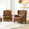 Sessel mit hoher Rückenlehne im Wingback-Stil, Kunstlederbezug und Beinen aus Massivholz