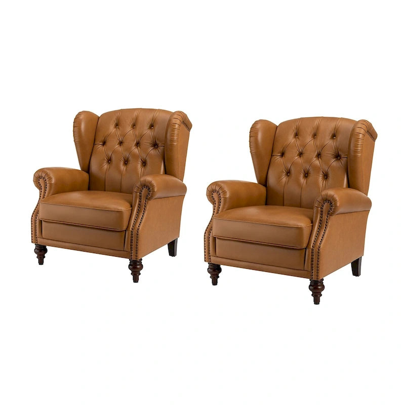 Sessel mit hoher Rückenlehne im Wingback-Stil, Kunstlederbezug und Beinen aus Massivholz