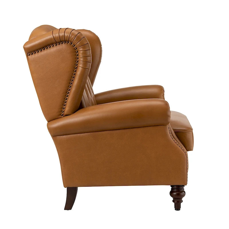 Sessel mit hoher Rückenlehne im Wingback-Stil, Kunstlederbezug und Beinen aus Massivholz