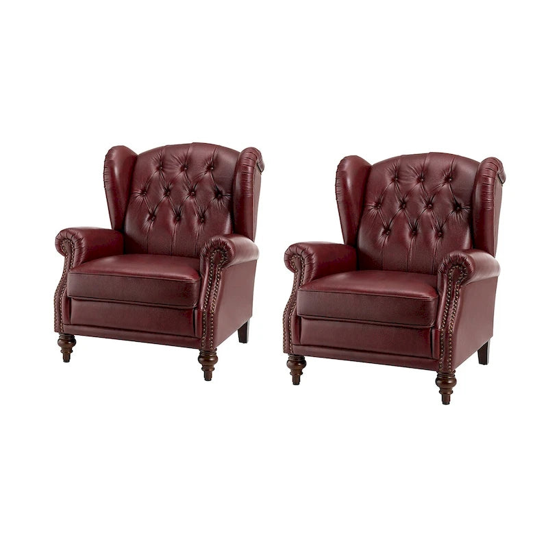 Poltrona wingback in similpelle con schienale alto e gambe in legno massello