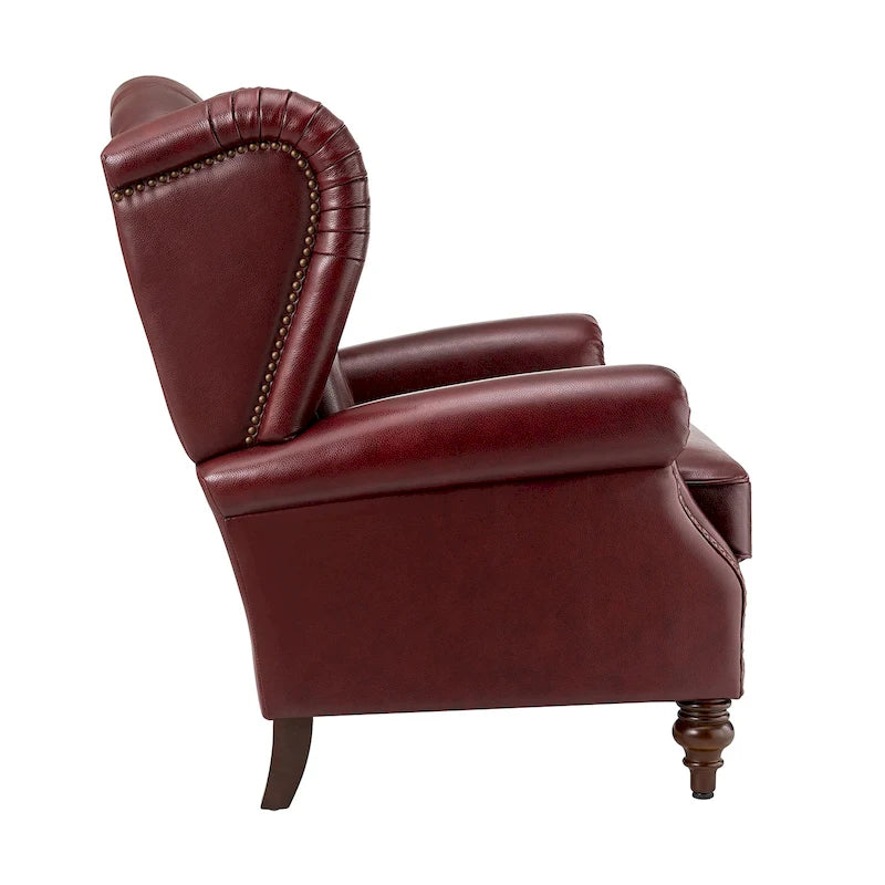 Sessel mit hoher Rückenlehne im Wingback-Stil, Kunstlederbezug und Beinen aus Massivholz