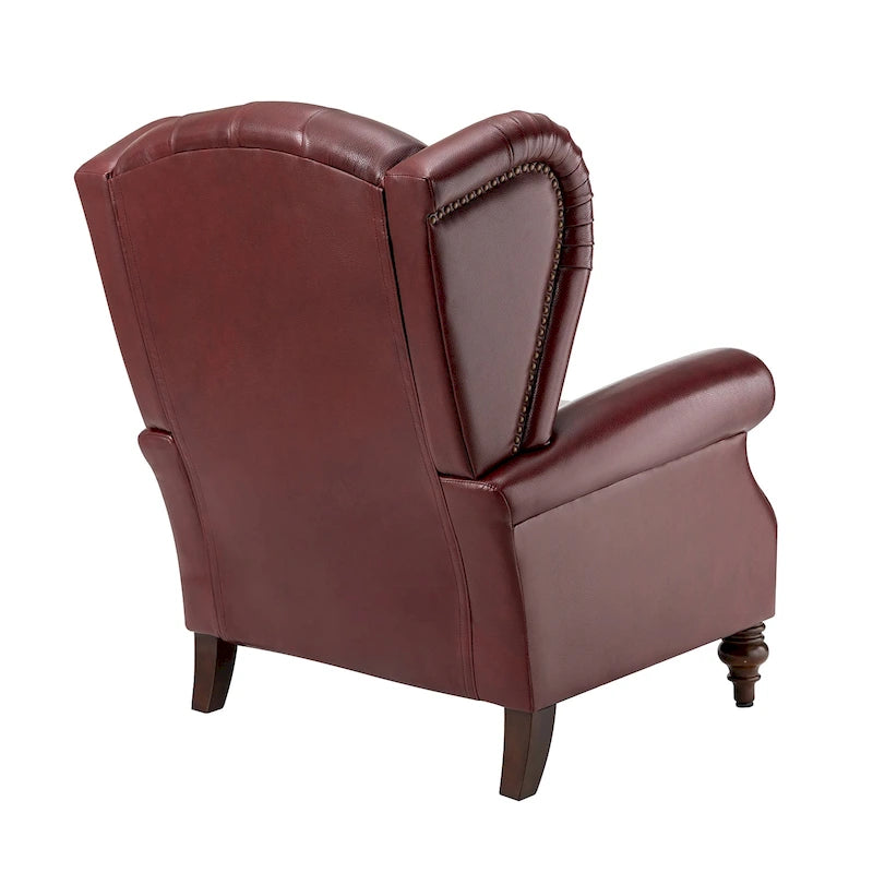 Sessel mit hoher Rückenlehne im Wingback-Stil, Kunstlederbezug und Beinen aus Massivholz