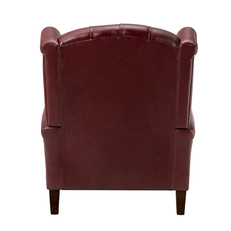 Sessel mit hoher Rückenlehne im Wingback-Stil, Kunstlederbezug und Beinen aus Massivholz