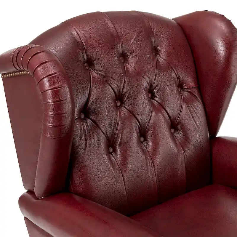 Sessel mit hoher Rückenlehne im Wingback-Stil, Kunstlederbezug und Beinen aus Massivholz