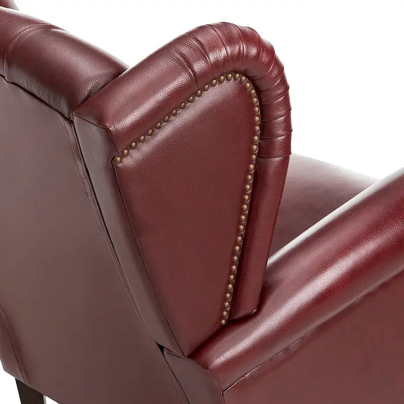 Sessel mit hoher Rückenlehne im Wingback-Stil, Kunstlederbezug und Beinen aus Massivholz