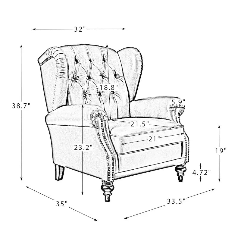 Sessel mit hoher Rückenlehne im Wingback-Stil, Kunstlederbezug und Beinen aus Massivholz
