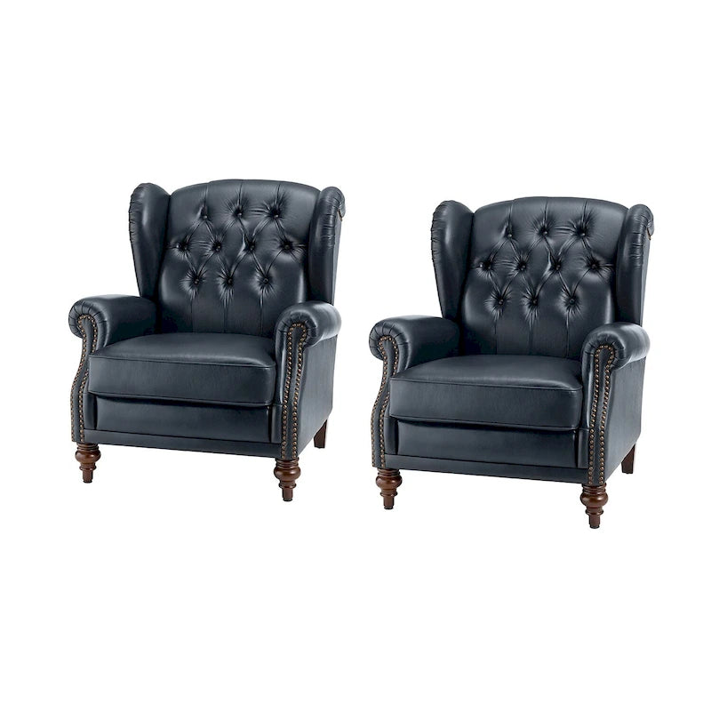 Sessel mit hoher Rückenlehne im Wingback-Stil, Kunstlederbezug und Beinen aus Massivholz