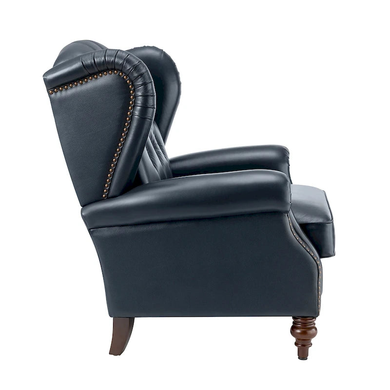 Sessel mit hoher Rückenlehne im Wingback-Stil, Kunstlederbezug und Beinen aus Massivholz
