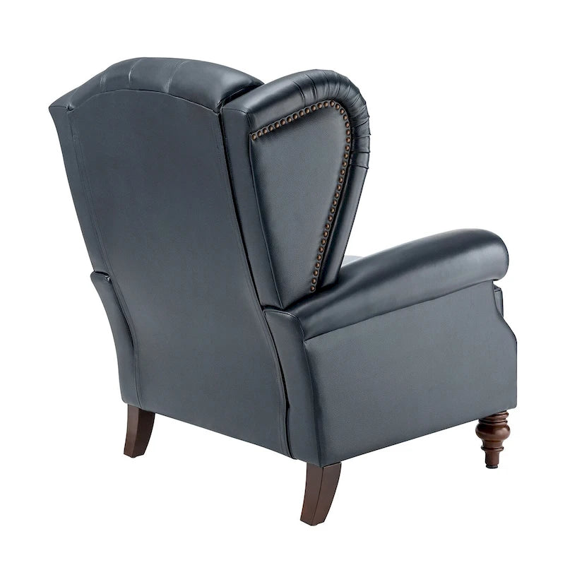 Sessel mit hoher Rückenlehne im Wingback-Stil, Kunstlederbezug und Beinen aus Massivholz