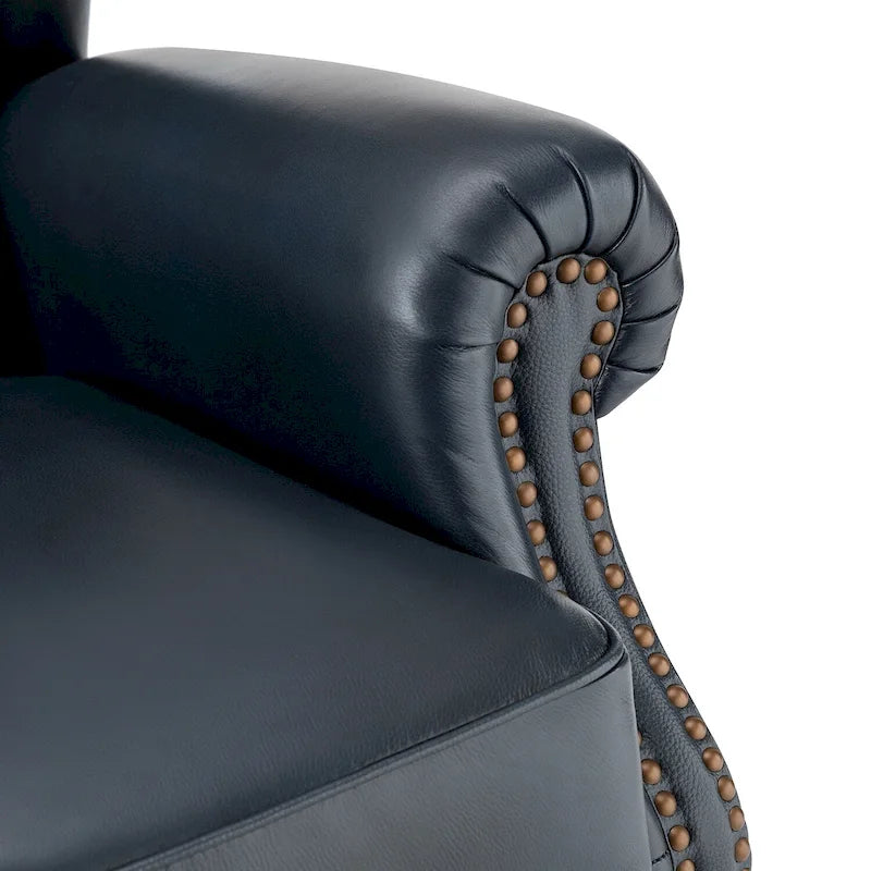 Sessel mit hoher Rückenlehne im Wingback-Stil, Kunstlederbezug und Beinen aus Massivholz