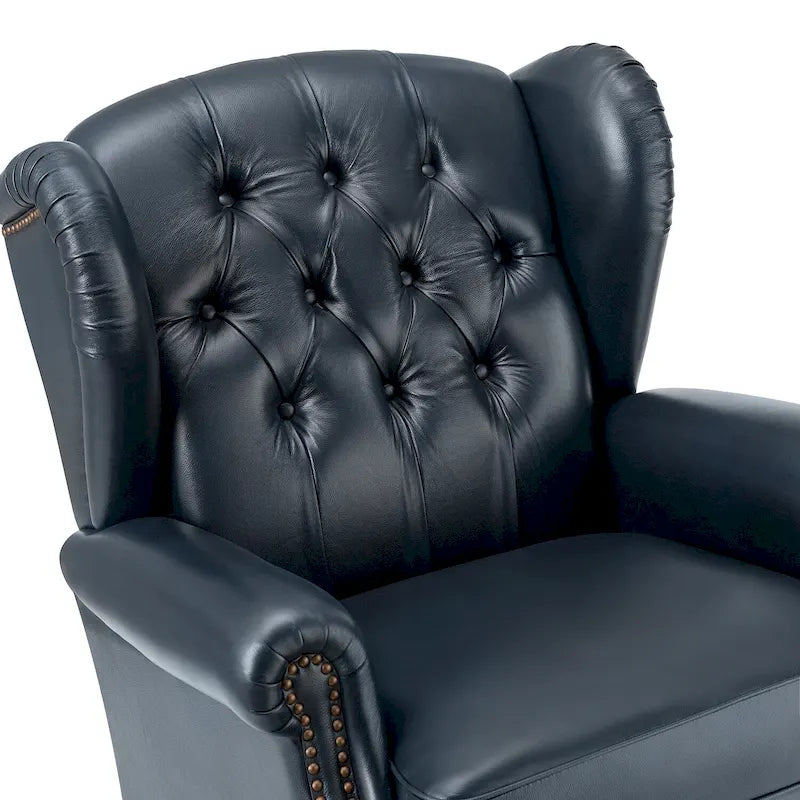 Sessel mit hoher Rückenlehne im Wingback-Stil, Kunstlederbezug und Beinen aus Massivholz