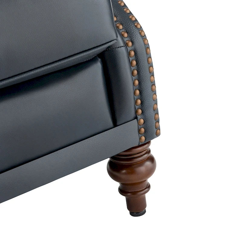 Sessel mit hoher Rückenlehne im Wingback-Stil, Kunstlederbezug und Beinen aus Massivholz